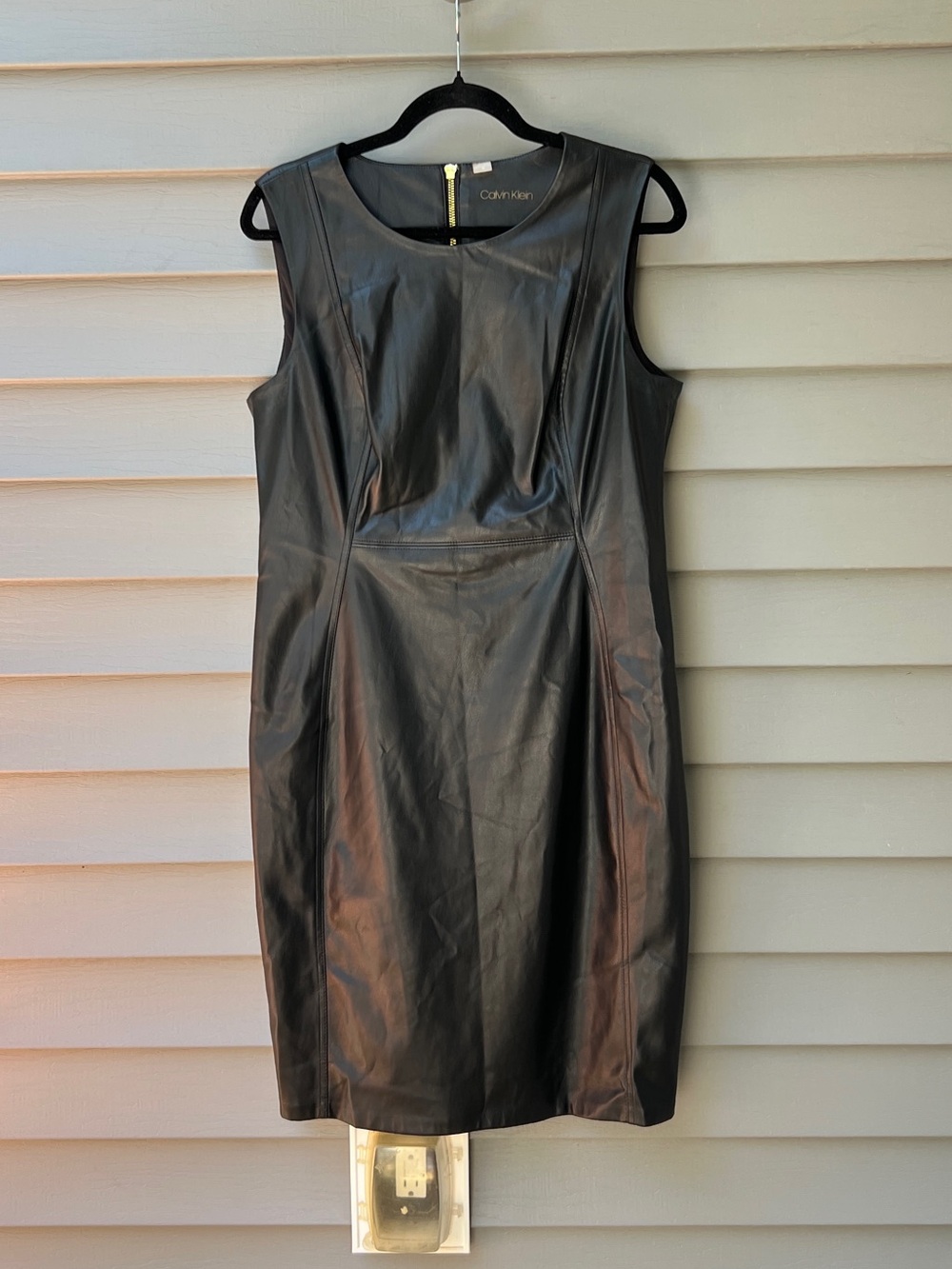 Calvin Klein Faux Leather Sheath Dress Black Size 12 Sleeveless Bodycon
